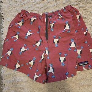 Patagonia Red Shorts with Penguin Design
